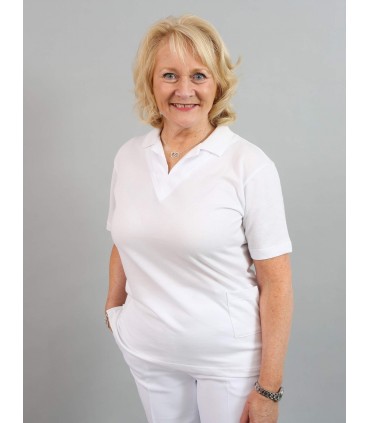 Ladies White Vee Bowls Blouse